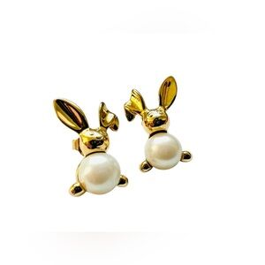 Vintage Avon Bunny Stud Earrings – Faux Pearl & Gold Tone